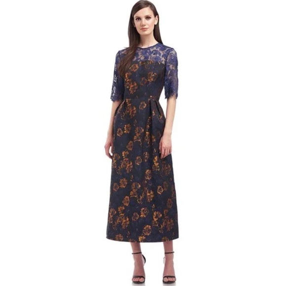 Kay Unger New York Floral Jacquard Lace Illusion Dress - Picture 3 of 16